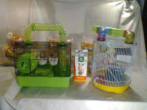 Ideal Xmas Gift.2 X Used Hamster Cages + Accessories in good used condition with feed & Sawdust.