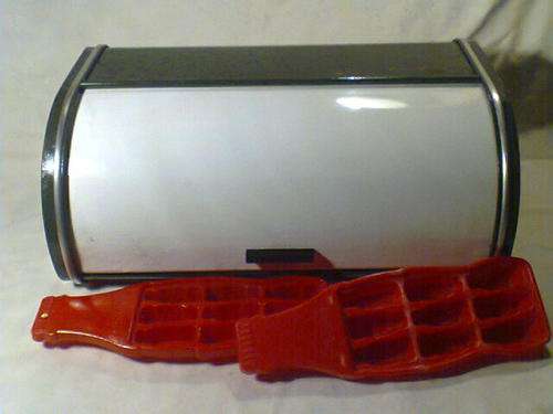 A Well used old Green & White "Hendlers" Bread Bin with 2 Awesome "Coke" Ice Trays