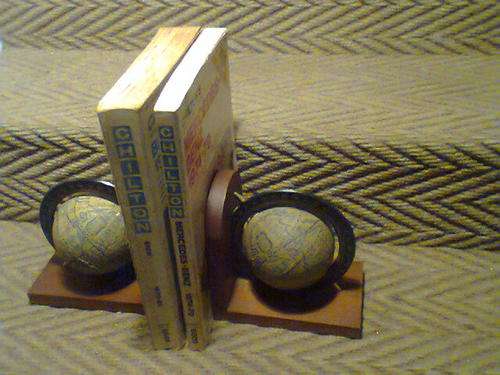 A Set of Vintage "World" Bookends. Ideal Gift for the MD's Office Desk. A lot of old world patina.