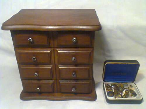 Magnificent for the Collector, Solid wood handmade 3 x Draw Jewelry Cabinet + Tie Studs & Cufflinks.