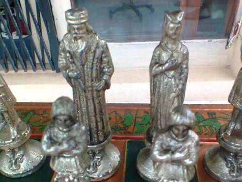 For the Collector. A Very Old Copper Board from Greece with full Metal Chess Men on a metal Plinth.