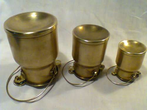 3 x Vintage Heavy solid Brass Milk Can's, from big to small.Ideal for Coffee,Tea & Sugar for two.