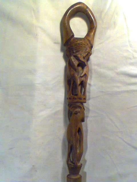 A Central African Fertility Walking Stick.With a lot of fretwork on the shaft.81cm Tall & Good Order