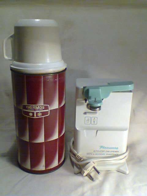 A Combination "Pineware" Knife & Can opener plus a very Old Thermos Flask all in good S/Hand Order