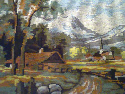2 Awesome Tapestries framed of Houses/scenery small 1 Signed: Han 1957 both in excellent condition