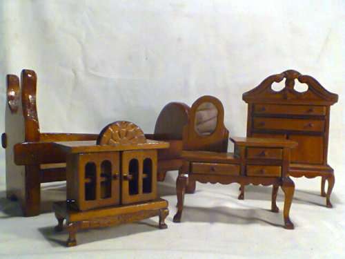 Furniture for a Doll's House .A bed plus dressing table & a smal chest with a large dresser
