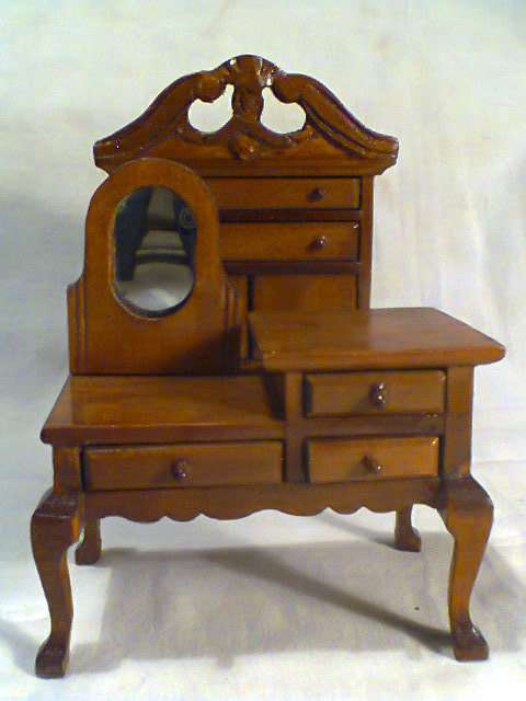 Furniture for a Doll's House .A bed plus dressing table & a smal chest with a large dresser