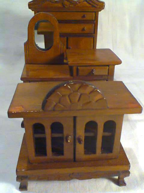 Furniture for a Doll's House .A bed plus dressing table & a smal chest with a large dresser