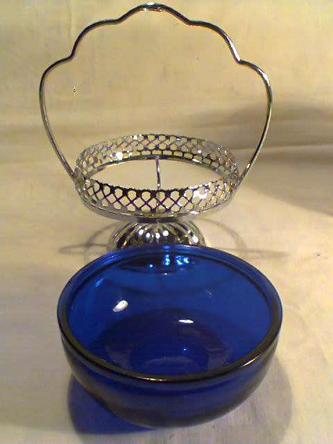 Rare Salts & Jam/condiments Bowl with Co-Bolt Blue Glass Inners. Tea Jar & Serviette Holder 18/8.