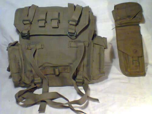 SADF job lot of Army stuff ,Webbing Bag,Gun Holster & Ammo magazine pouch combo. Sold as Used.