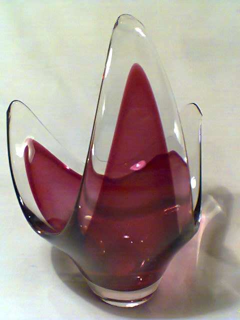 A Vintage Venusian Glass Vase 180mm Tall & a frosted Centre piece + Chinese Solder. Sold s/hand.