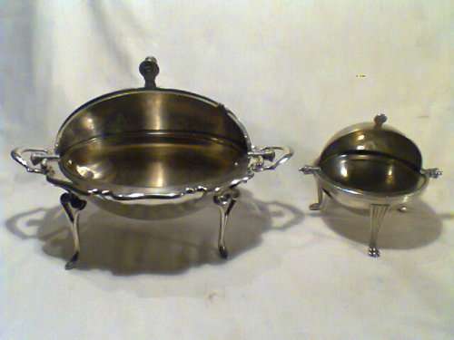 1860's +- "John Bagshaw & Sons".2 x Roll Top Breakfast Servers Tureens."Sterling silver plate"Nickel