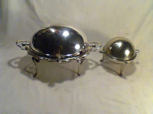 1860's +- "John Bagshaw & Sons".2 x Roll Top Breakfast Servers Tureens."Sterling silver plate"Nickel