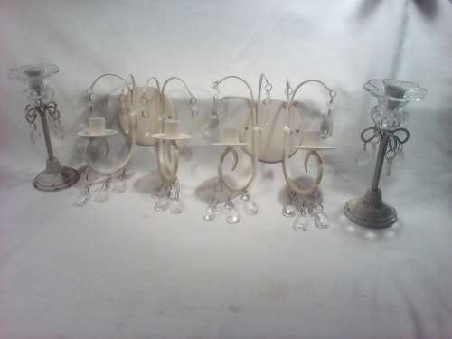 Dressing swivel Butterfly Mirror 2 Vintage Wall mount & 2 standing steel Candlesticks with droplets.