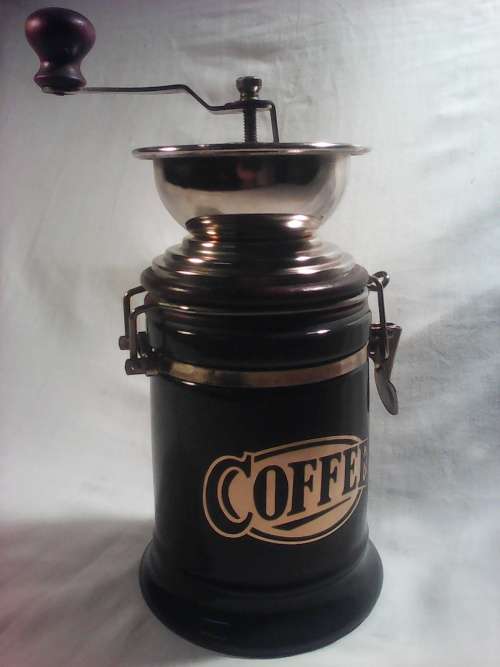A Awesome Gilded David Birch design green Ceramic Coffee mill/grinder Manf: Birchleaf London Pottery