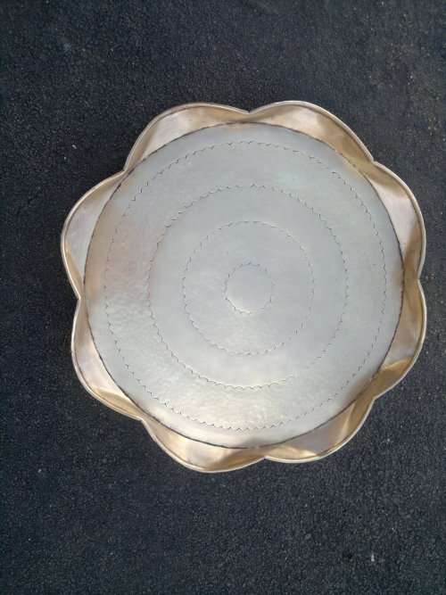 For A Table Very Large Vintage solid Heavy Brass Round Table Tray it is hand beaten with detail work