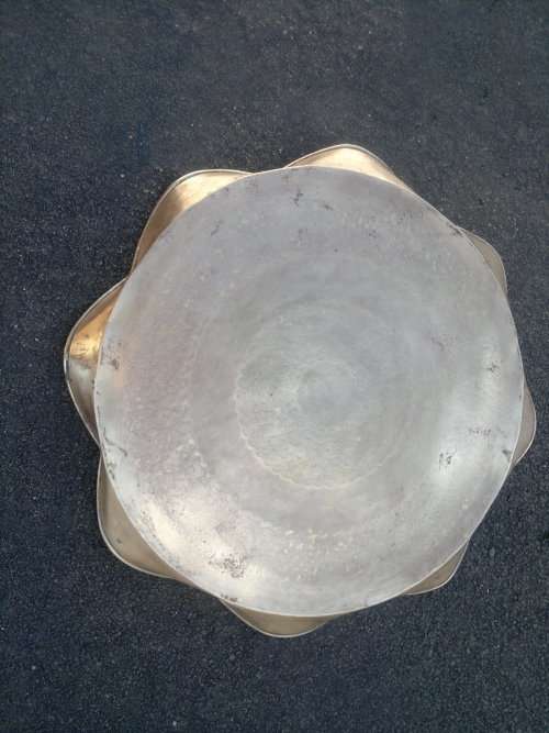 For A Table Very Large Vintage solid Heavy Brass Round Table Tray it is hand beaten with detail work