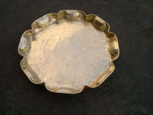 A Very Large Vintage solid Heavy Brass Round Tray it is hand beaten with a lot of work on sides