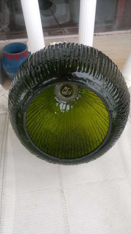 1950 vintage Art Deco style Retro ribbed frosted lush Green ball shaped heavy glass ceiling lamp.