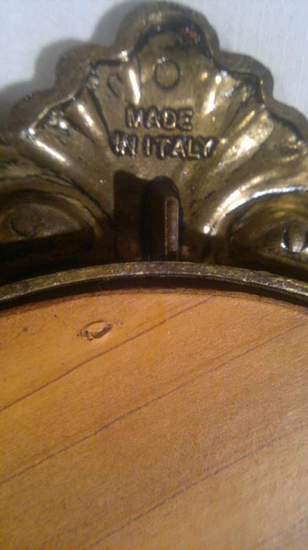 Vintage 1950's Made in Italy Brass framed dressing table mirror with patrons and rear stay stamped.
