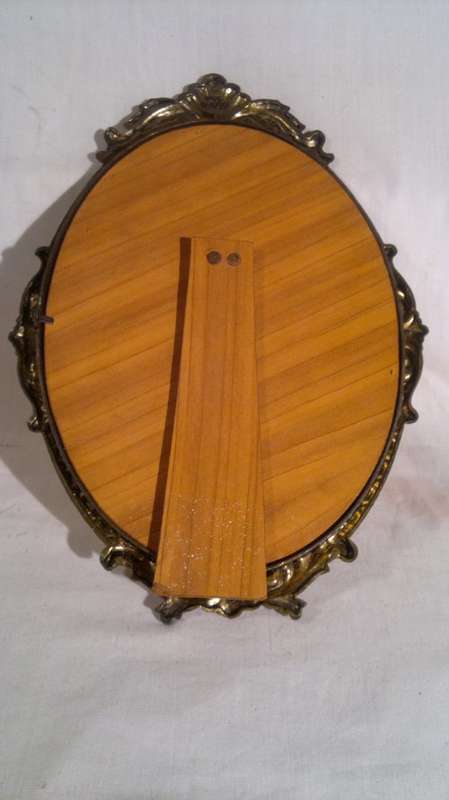 Vintage 1950's Made in Italy Brass framed dressing table mirror with patrons and rear stay stamped.