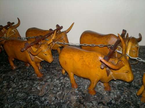 1940's KAKEBEEN  Ossewa "Ox wagon & 12 Afrikaners Oxen + Boer + handler" Hand Carved Detailed