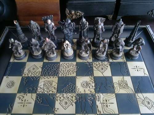 Lord of the Rings. Lord of the Rings. Chess Set complete with four extra Chess pieces. Sold as used.