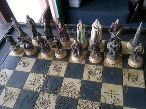 Lord of the Rings. Lord of the Rings. Chess Set complete with four extra Chess pieces. Sold as used.