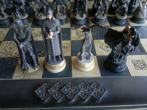Lord of the Rings. Lord of the Rings. Chess Set complete with four extra Chess pieces. Sold as used.