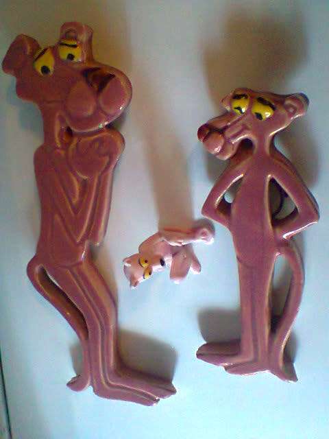 3 Collectors Items. The Pink Panther wall hanging figurines. Hand Made Buxi RSA. Ideal for display.