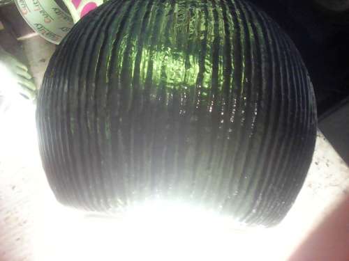 1950 vintage Art Deco style Retro ribbed frosted lush Green ball shaped heavy glass ceiling lamp.