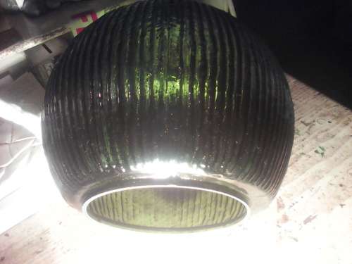 1950 vintage Art Deco style Retro ribbed frosted lush Green ball shaped heavy glass ceiling lamp.