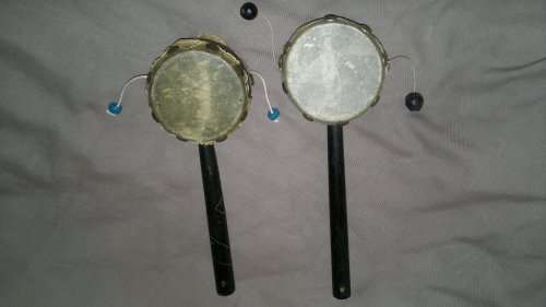 2 x Tibetan Tambourines,bead`s and genui skin intact.Ideal to display in the Man Cave.