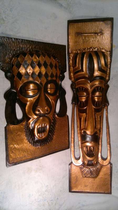 Scarce African Ceremonial Triditional Solid Copper Baule Mask + Triditional Bukan chopper.