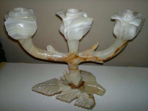 Rare and Scarce and Awesome this 3 Candle Onyx stone Candelabra. In good condion.