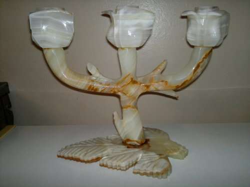 Rare and Scarce and Awesome this 3 Candle Onyx stone Candelabra. In good condion.