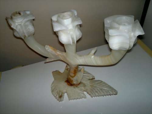 Rare and Scarce and Awesome this 3 Candle Onyx stone Candelabra. In good condion.