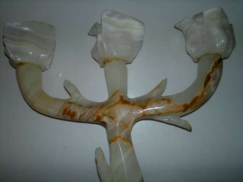 Rare and Scarce and Awesome this 3 Candle Onyx stone Candelabra. In good condion.