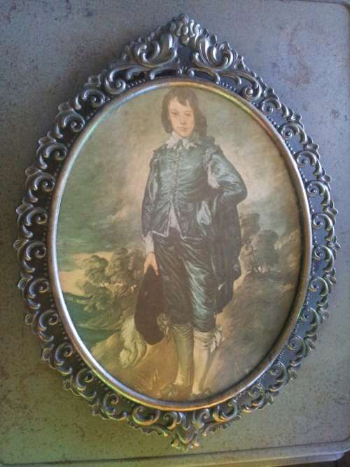 A Vintage "Little Boy Blue" picture (Mumsey's Ramblings) under glass, made in Italy Bronze frame