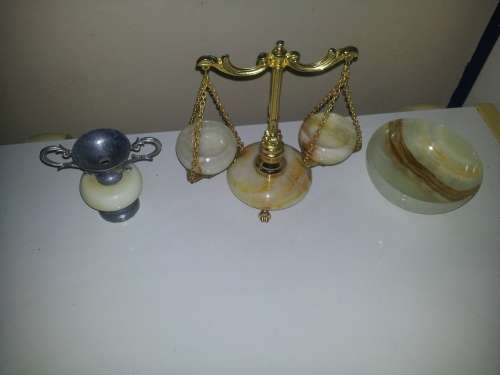 Rare Vintage for the Lawyer`s Desk ` Balance Scales of Justice ` Onyx and Brass. Size:160mm Tall.