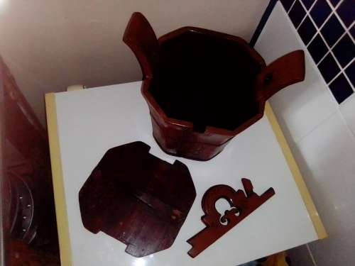 A 1800`s Large SIGNED hand carved wood Chinese Chinoiserie Rice or Biscuit Tureen Locking handle