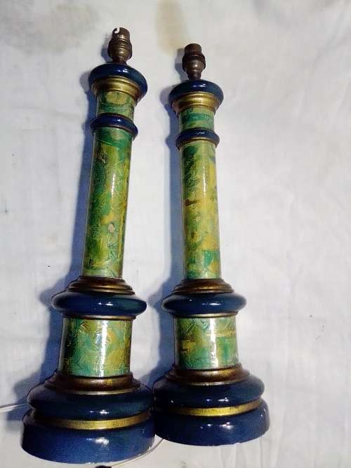 All Two are working wooden table lamps. Lamps only, Size: 50cm Tall, Both are in fair used condition