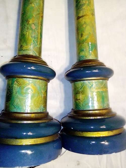 All Two are working wooden table lamps. Lamps only, Size: 50cm Tall, Both are in fair used condition