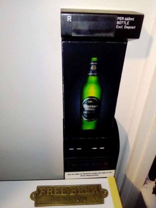 WoW Bar collectibles.Unusual Bottel opener wall mount `Windhoek` Draught Plus `Free Beer Tomorrow`