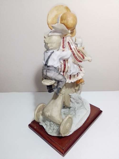 WoW. A Vintage F.E.J. Collector`s Edition Porcelain. A Girl with small Boy, Cat on a Tricycle.