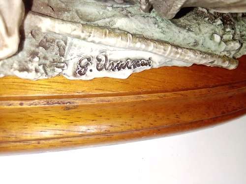 Vintage Capodimonte Signed by Guiseppe Armani ITALY 1982 sleeping Boy with a dog on a wooden stand.