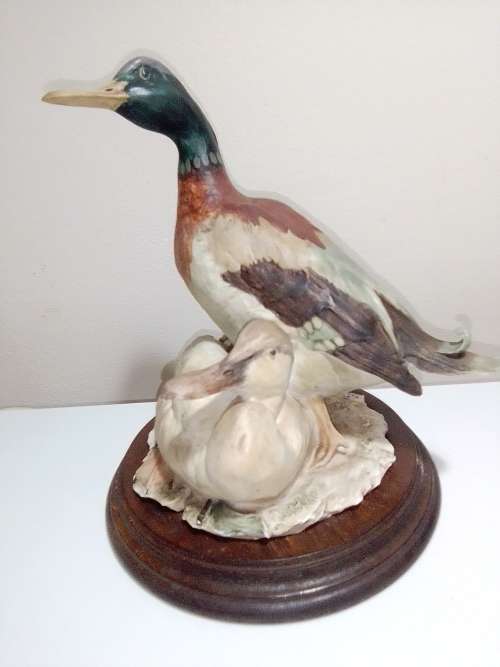 Vintage Capodimonte Signed: Giuseppe Armini 2 x Mallard  Duck`s mounted on wooden base.