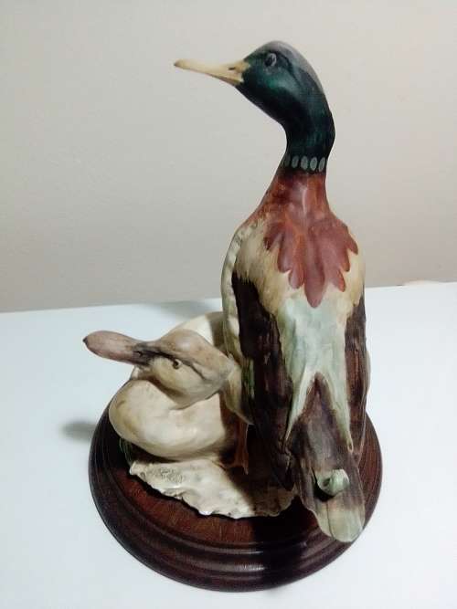Vintage Capodimonte Signed: Giuseppe Armini 2 x Mallard  Duck`s mounted on wooden base.
