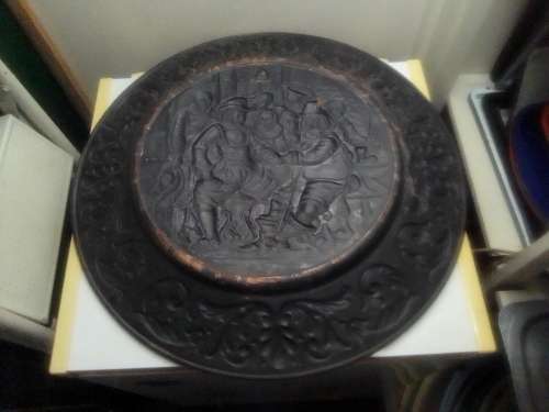 Very! very! Large ornately Embossed Copper Jan Van Rebeck in a Tavern Scene. hand Chased/hammered.