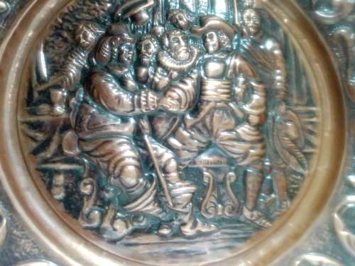 Very! very! Large ornately Embossed Copper Jan Van Rebeck in a Tavern Scene. hand Chased/hammered.
